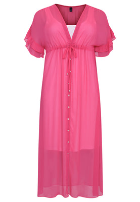 Cardi-dress frilled sleeve VOILE - pink - #4