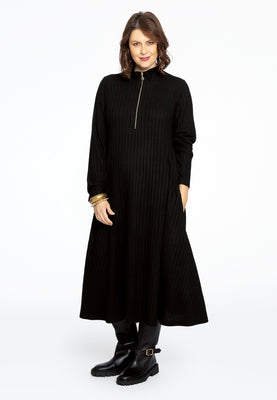 Pullover-dress zipped collar RIB - black  - #2