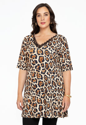 Tunic lace V-neck LEOPARD - light brown - #1