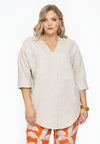 Blouse V-neck LINEN - light brown