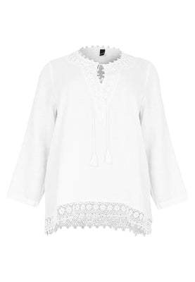 Blouse wide crochet LINEN - white  - #4