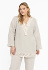 Blouse wide crochet LINEN - light brown