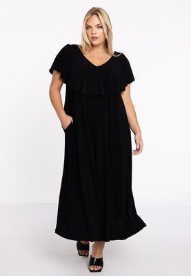 Dress Frilled V-neck Swing DOLCE - black  - #2