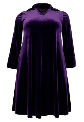 Dress V-neck VELOURS - purple  - #4