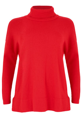 Pullover high neck rib - red  - #4