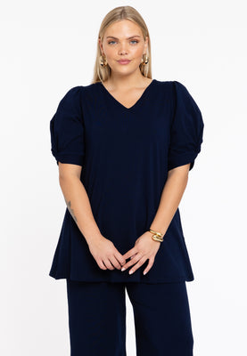 Tunic flare puff sleeve COTTON - blue - #1