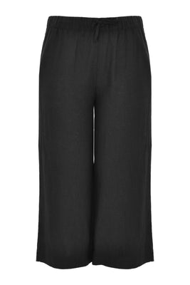 Cropped trousers waist cord LINEN - black  - #4