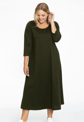 Long A-line dress COTTON - green  - #1