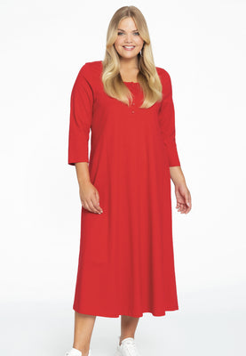 Long A-line dress COTTON - red  - #1