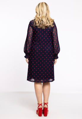 Dress A-line Turtle Neck DOTS - blue - #3