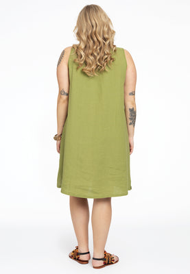 Tunic A-line sleeveless LINEN - green  - #3