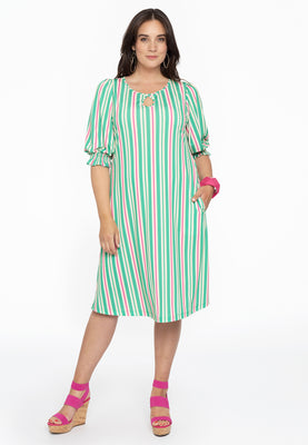 Dress lantern puff sleeve STRIPY - green  - #2