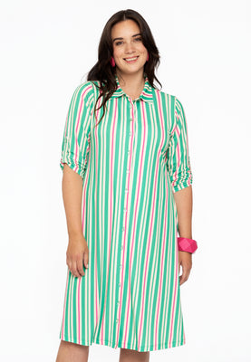 Blouse-dress pull-up sleeve STRIPY - green  - #1